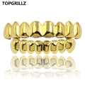 TOPGRILLZ 8/8 Hip Hop Teeth Grillz Set Gold Silver Color Top & Bottom Body Jewelry Punk