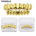 TOPGRILLZ 8/8 Hip Hop Teeth Grillz Set Gold Silver Color Top & Bottom Body Jewelry Punk