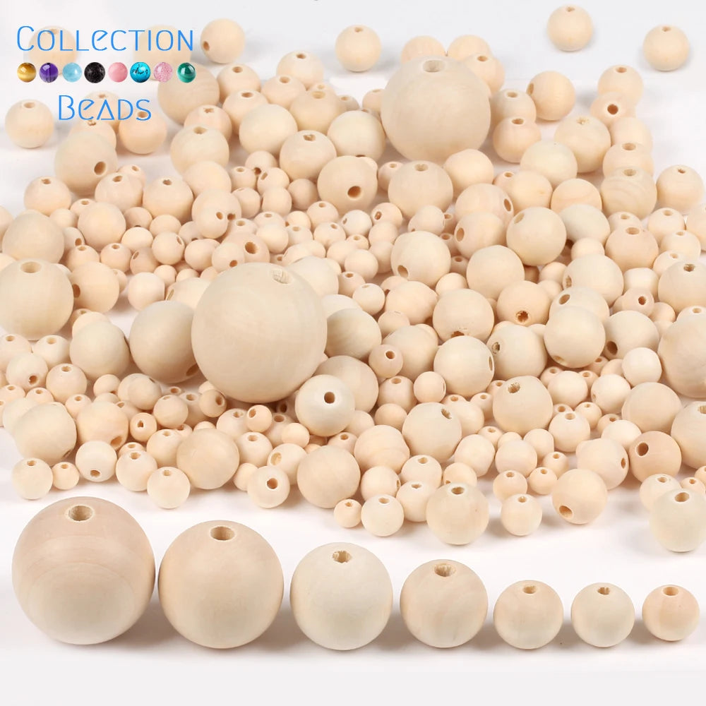 4-50mm 1-1000pcs Natural Wood Beads Round Spacer Wooden Pearl Lead-Free Balls Charms DIY For Jewelry Making Handmade Accessories