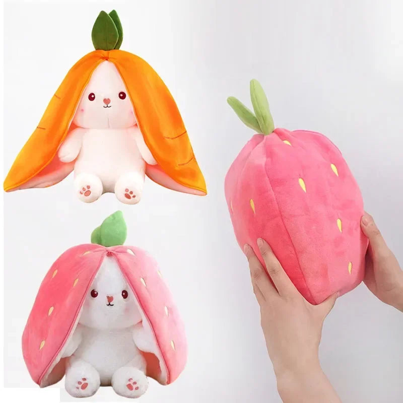 25cm Cute Strawberry Carrot Rabbit Plush Toy Stuffed Creative Into Fruit Transform Baby