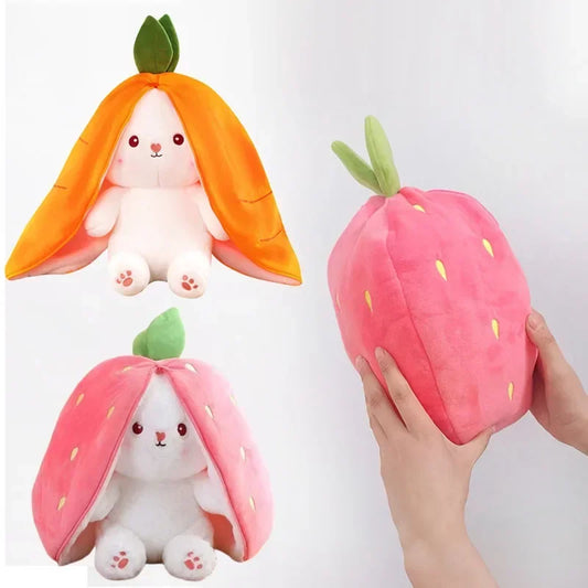 25cm Cute Strawberry Carrot Rabbit Plush Toy Stuffed Creative Into Fruit Transform Baby