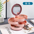 Multi-layer Rotating Jewelry Tray Flip Cover Storage Box with Mirror Divided Compartment Organizer for Earrings Rings Necklaces