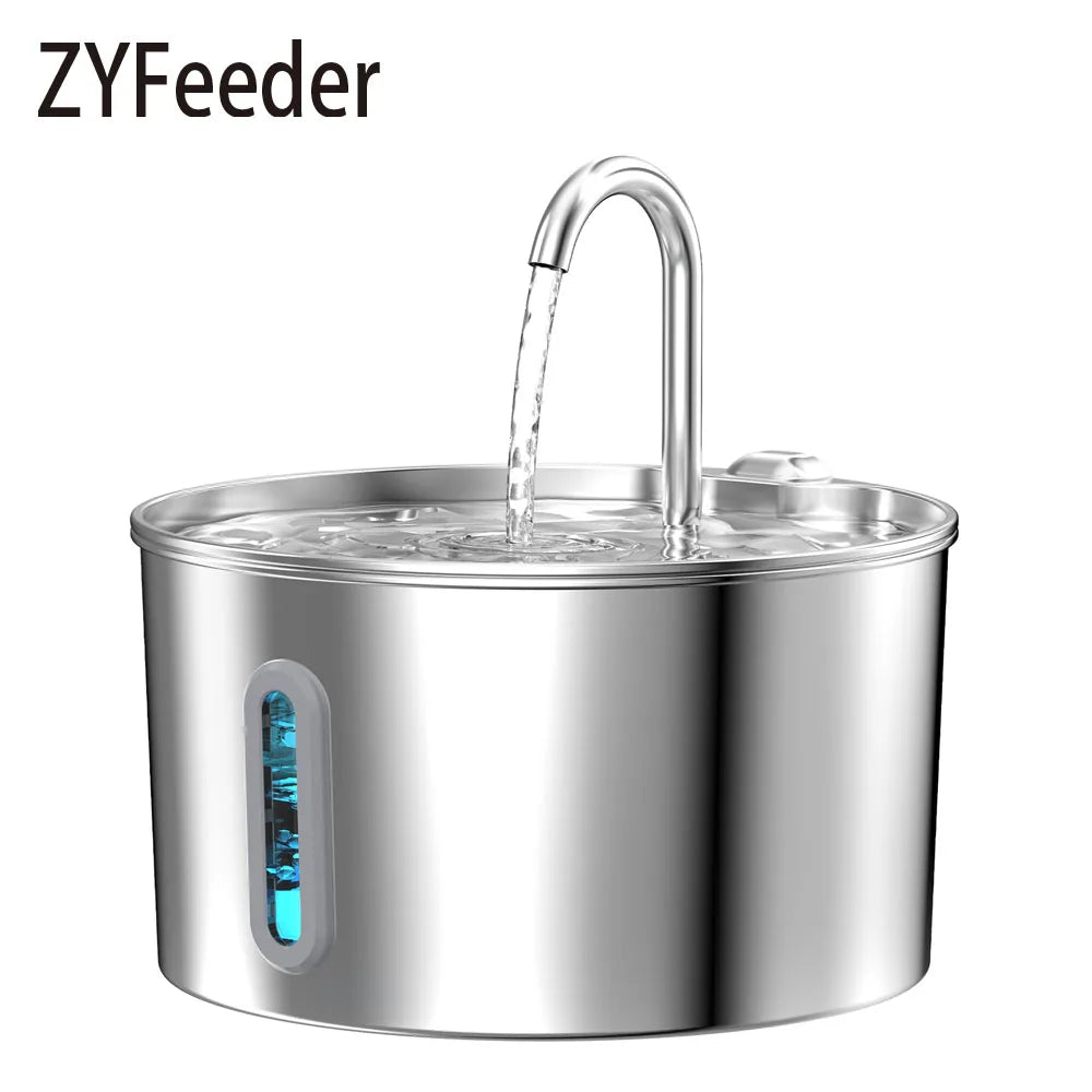 ZYFeeder 2.2L Automatic Water Fountain Stainless Steel Pet Water Feeder Cat/Dog Drink