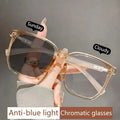 Anti Blue Light Photosensitive Color Changing Polygonal Large Frame Myopia Glasses 6023