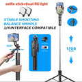 MEUYAG Selfie Stick Tripod with 1708mm Long Monopod Fill Light, Bluetooth Remote, 360