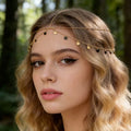 Bohemian Gold Color Star Pendant Tassel Hair Chain for Women Fashion Metal Beaded Multilayer Thin Head Chain Bride Headwear