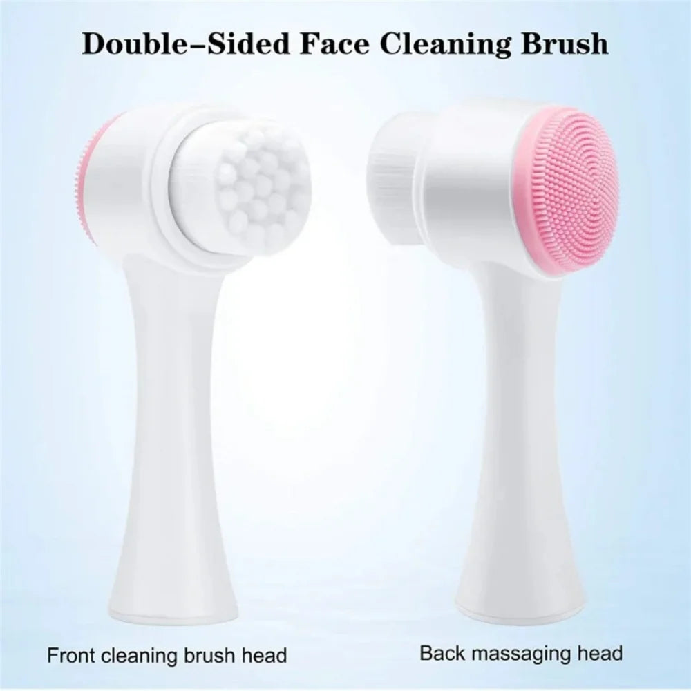 3D Double Sided Silicone Facial Cleansing Brush Soft Bristles Face Washing Tool Gentle Skin Exfoliator Massager For Pore Clean