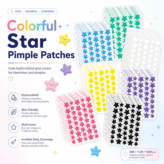 280/1120/1680pcs Seven-Color Star Pimple Patches Invisible Hydrocolloid Dots for Fun &