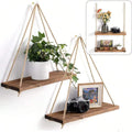 1PCS Wall Decoration Hanging Rope Flower Pot Storage Rack Wall Hanging Wooden Storage
