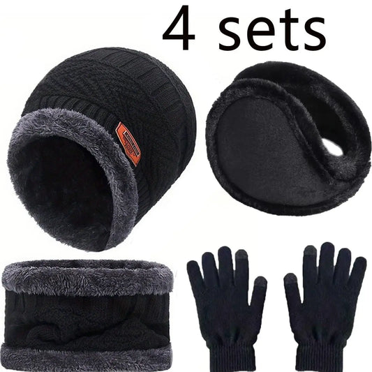 Winter Hat for Men Women Beanie Hats Scarf Glove Earmuff Set Thick Warm Slouchy Beanies