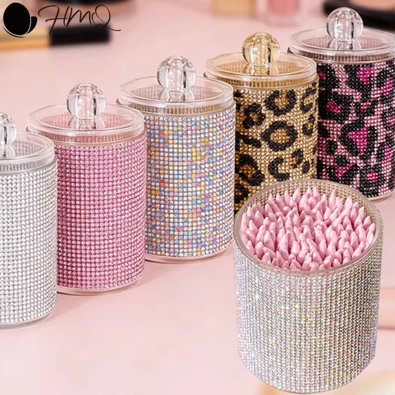 Luxury Diamond Cotton Swabs Storage Case Portable Makeup Cosmetic Organizer Dust-proof