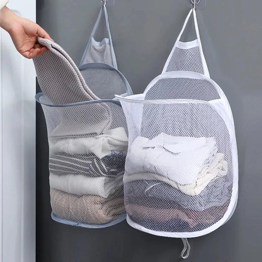 Foldable Storage Laundry Basket Organizer Dirty Clothes Mesh Bag Household Wall-mounted