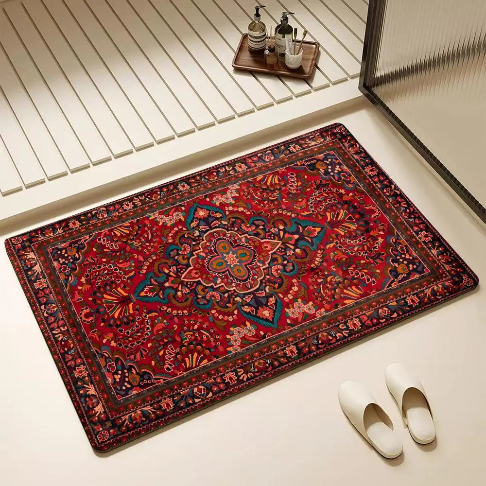 Persian Rug Floor Mat Diatomite Bath Mat Highly Absorbent, Non-Slip, Quick-Drying Bathroom Rug