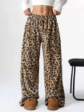 New High-quality Autumn And Winter Women's Flannel Casual Sleeping Pants With Elastic Waist And Leopard Print Sleeping Pants