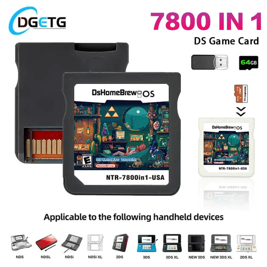 DS 7800 in 1 Video Game Card Memory Card SDHC Adapter With 64G TF Card For NDS NDSL 3DS