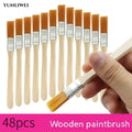 12-48PCS Nylon Brushes Short Wooden Handle Art Paint Brushes, Watercolor Brushes Wall
