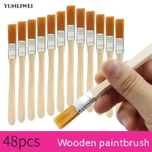12-48PCS Nylon Brushes Short Wooden Handle Art Paint Brushes, Watercolor Brushes Wall