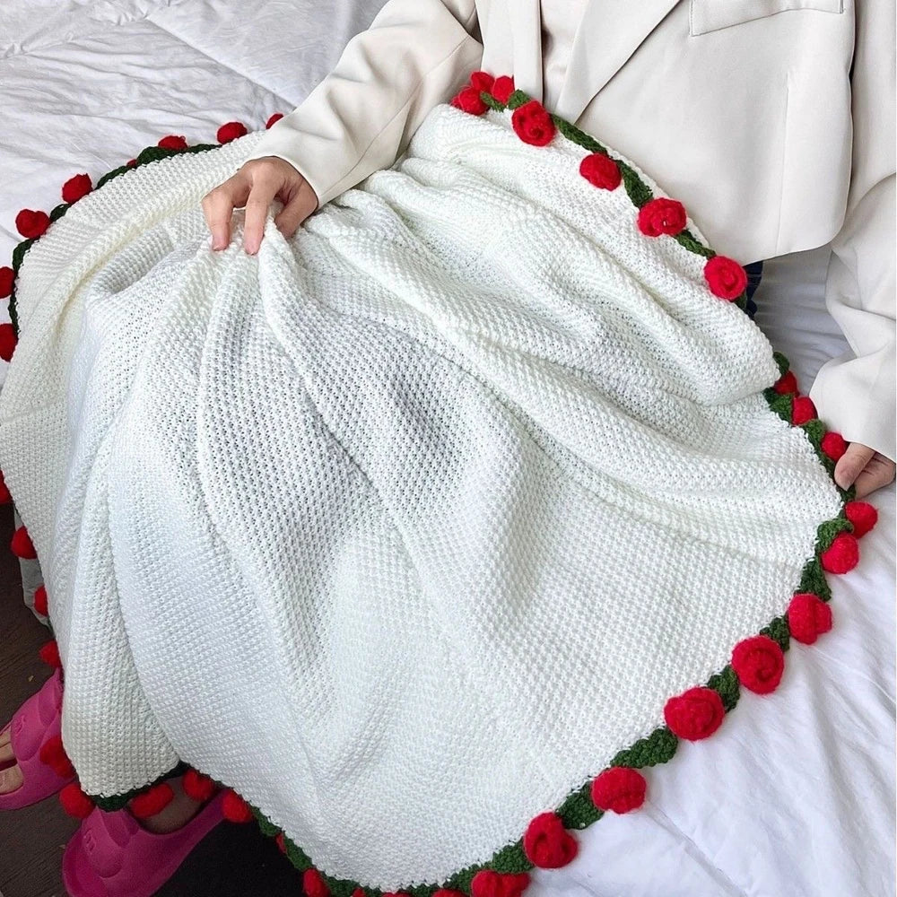1pcs Rose Blanket Bouquet With Gift Bag Crochet Handmade Blanket of Roses Birthday