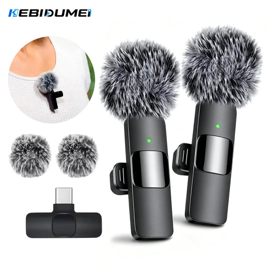 KEBIDUMEI 2.4G Wireless Lavalier Microphone Portable Audio Video Recording for iPhone