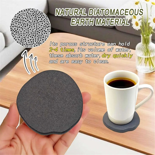 Diatomaceous Earth Coasters Set - 4 Pack Absorbent Quick-Dry Stone Design Black