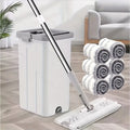 1 Set Hands-Free Flat Mop Bucket Kit,6 Microfiber Pads,360 Rotatable Head,Wet Dry Mopping,Bucket Scraper Cleaning Tools