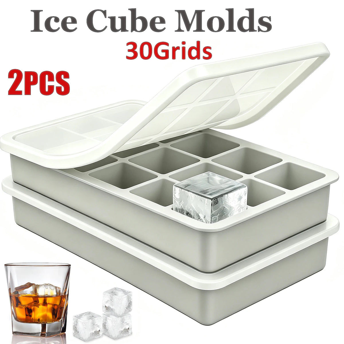 15 Cavity Ice Cube Tray Silicone Square Ice Trays Easy Release Stackable Ice Cube Molds