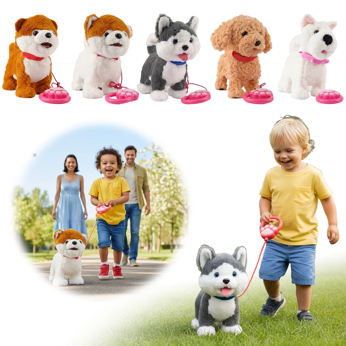 Walking Dog Repeats What You Say Realistic Licking Tongue Electronic Pet Interactive Musical Puppy Robot for Toddlers 3-5