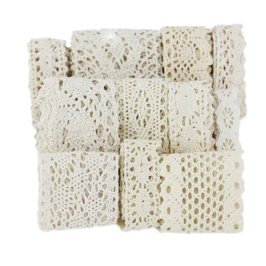 (5Meter/roll) White Beige Cotton Embroidered Lace Net Ribbons Fabric Trim DIY Sewing