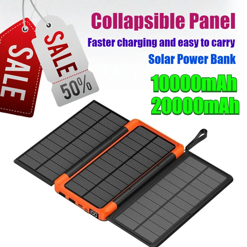 20000mAh Outdoor Foldable Solar Panel Wireless Power Bank High-Capacity Portable Charger for All Series of Smartphones