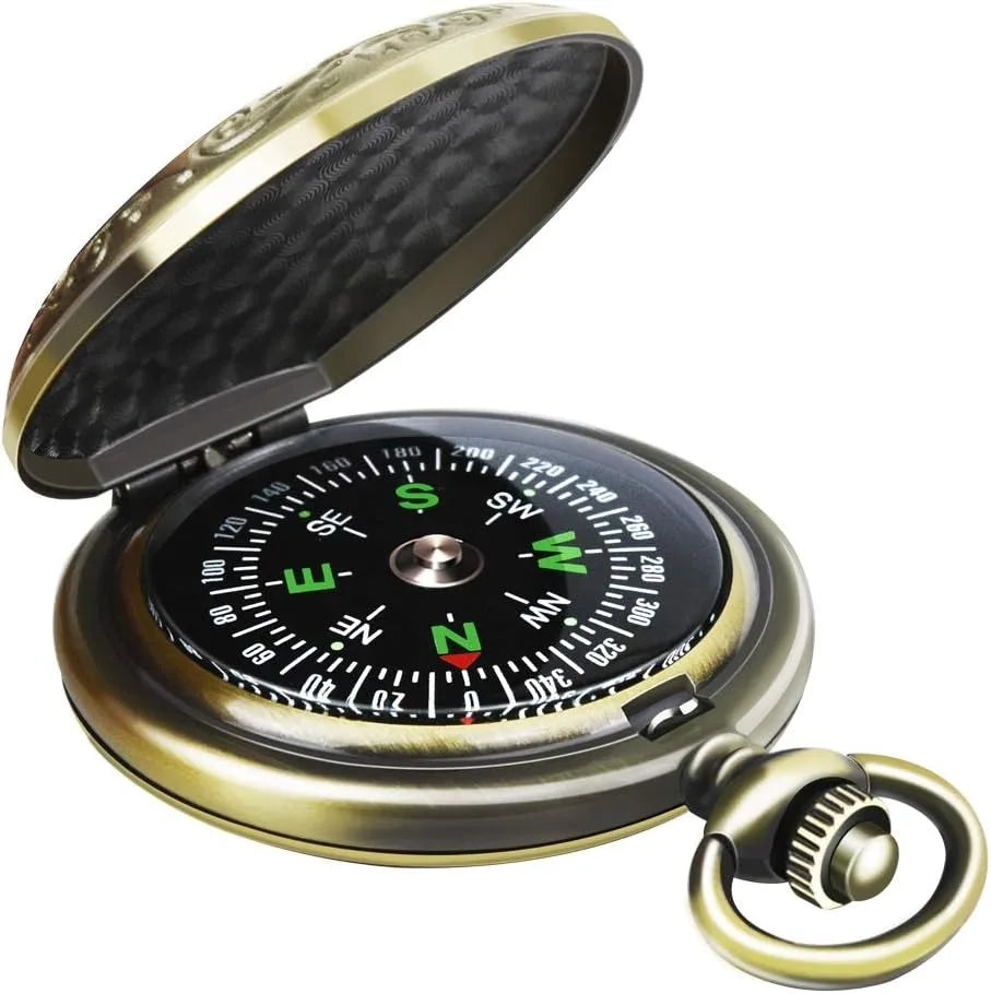 Vintage Brass Flip Compass Pocket Watch Style Navigation Tool Luminous Dial With Keychain For Outdoor Hiking CAMPING