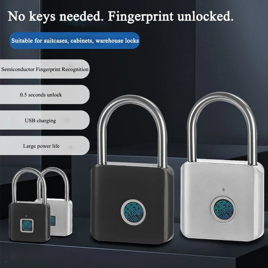 Keyless USB Charging Fingerprint Lock Smart Padlock Waterproof Door Lock Unlock Portable Anti-theft Padlock Zinc Home Tools