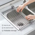 Rollable Foldable Stainless Steel Sink Drying Rack Kitchen Multifunctional Dish Drainer