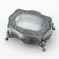 Anastasia Once upon a December Wind-Up Musical Box Round Alloy with Embossed Rose Decor Romantic Valentines Day Gift