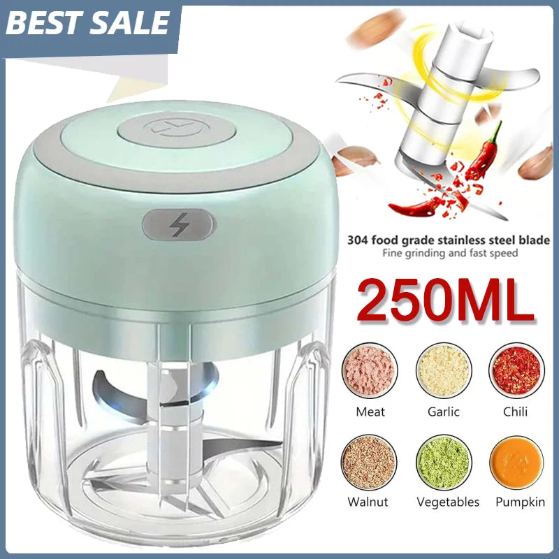 250ML Stainless Steel Electric Garlic Chopper Sturdy Durable Garlic Ginger Kitchen