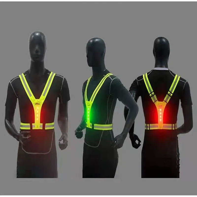 1pcs Safety Reflective Vest LED Running Light Adjustable Cycling Vest Night Warning Work Fishing Sports Vest