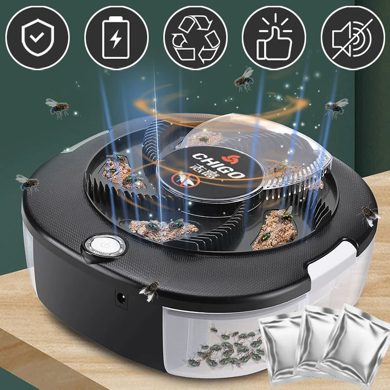 Flycatcher Rechargeable/USB Electric Fly Trap CHIGO Safety Insect Flytrap Indoor/Outdoor Pest Catching Tool For Kitchen Garden
