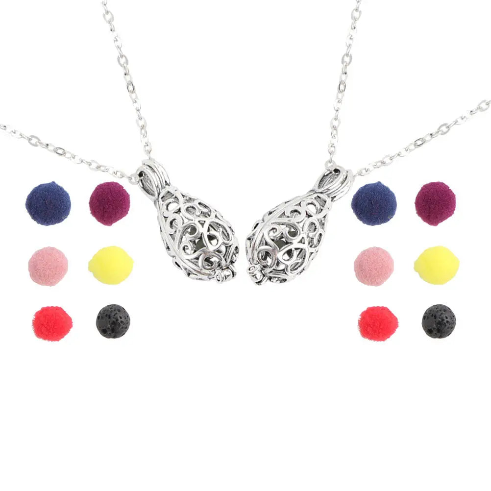 2Sets Aromatherapy Necklace for Women Design Hollow Ball Essential Oil Diffuser Pendant Volcanic Stone Clavicle Chain