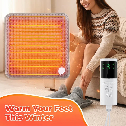 Electric Foot Warmer Pad, 9 Heat Levels 4 Timer Settings, Soft Washable Foldable Heating Mat for Under Desk Office Home Winter
