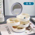 Multi-layer Rotating Jewelry Tray Flip Cover Storage Box with Mirror Divided Compartment Organizer for Earrings Rings Necklaces