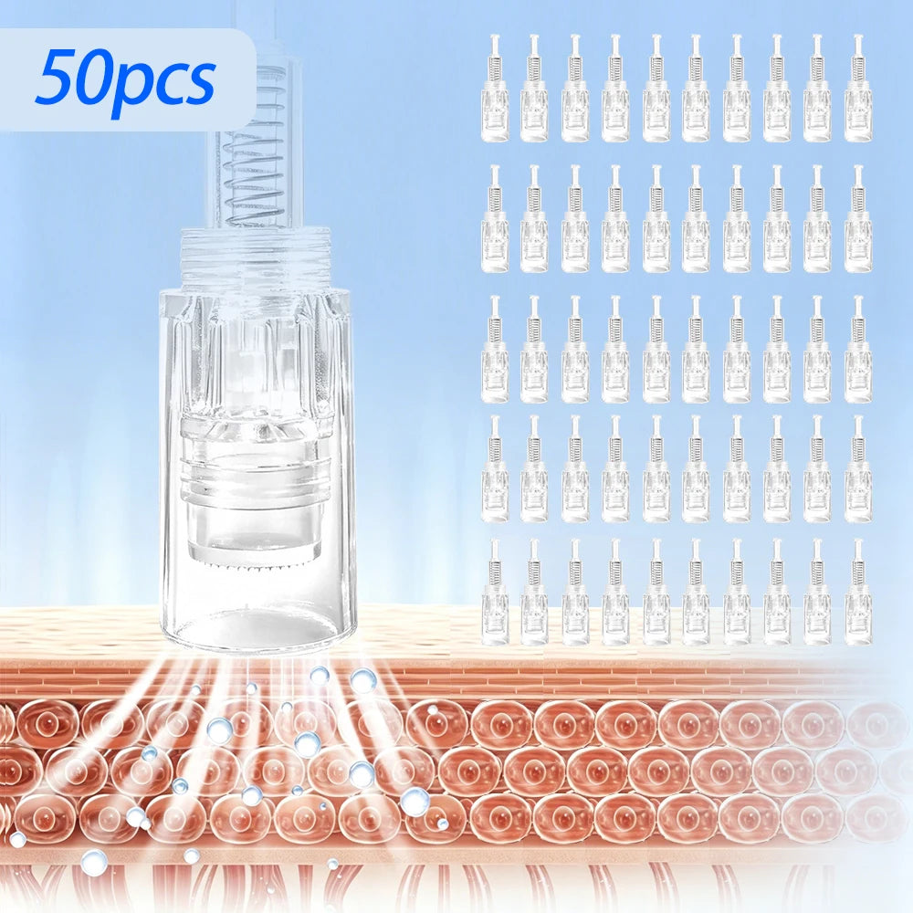 50Pcs Microneedle Cartridge Use for Screw Type Machine, 9/12/24/36/42Pin&Round/Square Nano Use for Facial Needle Length 0.25mm