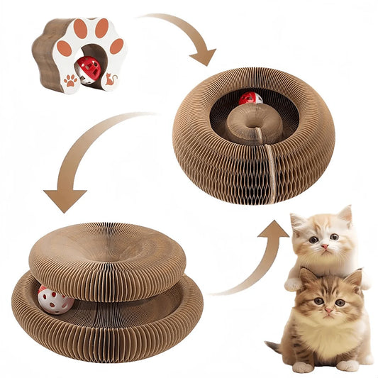Foldable Cat Scratcher with Bell & Catnip - Multi-Level Cardboard Toy for Kittens,