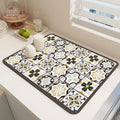 Gray White Geometric Tile Pattern Drying Mat Durable Diatomite Stain Resistant for Rustic Farmhouse Kitchen