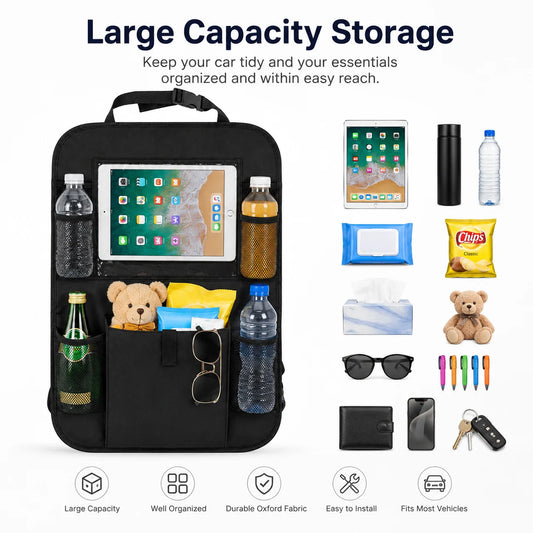 Waterproof Car Back Seat Organizer with Tablet Holder, Multi-Pocket Storage Bag for Kids