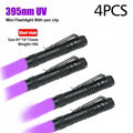 UV Flashlight 395nm Ultraviolet Torch With Pen Clip Portable AAA Batteries Used Violet