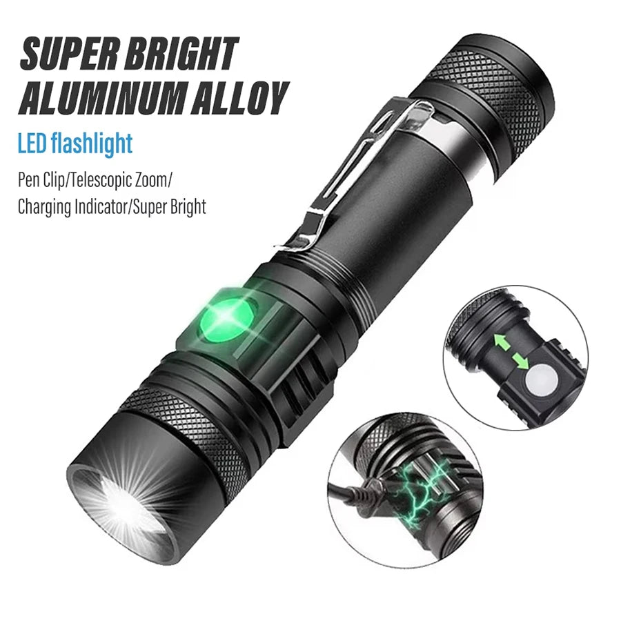 Ultra Bright Flashlight USB Linterna LED Torch Lanterna Power Tips Bicycle Light