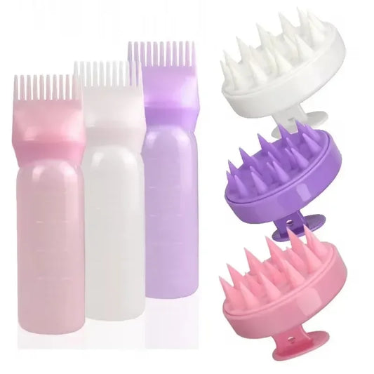 Silicone Shampoo Brush Head Scalp Massage Comb Hair Dye Tint Oil Applicator Bottle with