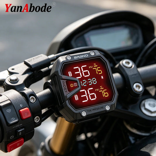 YanAbode Waterproof Motorcycle TPMS, Color LCD Digital Display, Real-time Tire Pressure Sensor Monitoring System for Motorbike