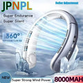8000mAh USB Hanging Neck Fan Portable Bladeless Mini Rechargeable Mute LED Digital