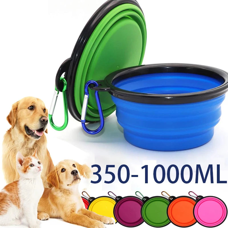 Folding Portable Silicone Dog Feeder Bowl 2 In 1 Pet Dispenser Outdoor Travel Dog Cat