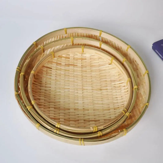 Tray Woven Woven Bamboo Tray Bamboo Round Bamboo Woven Basket Decorative Serving Tray